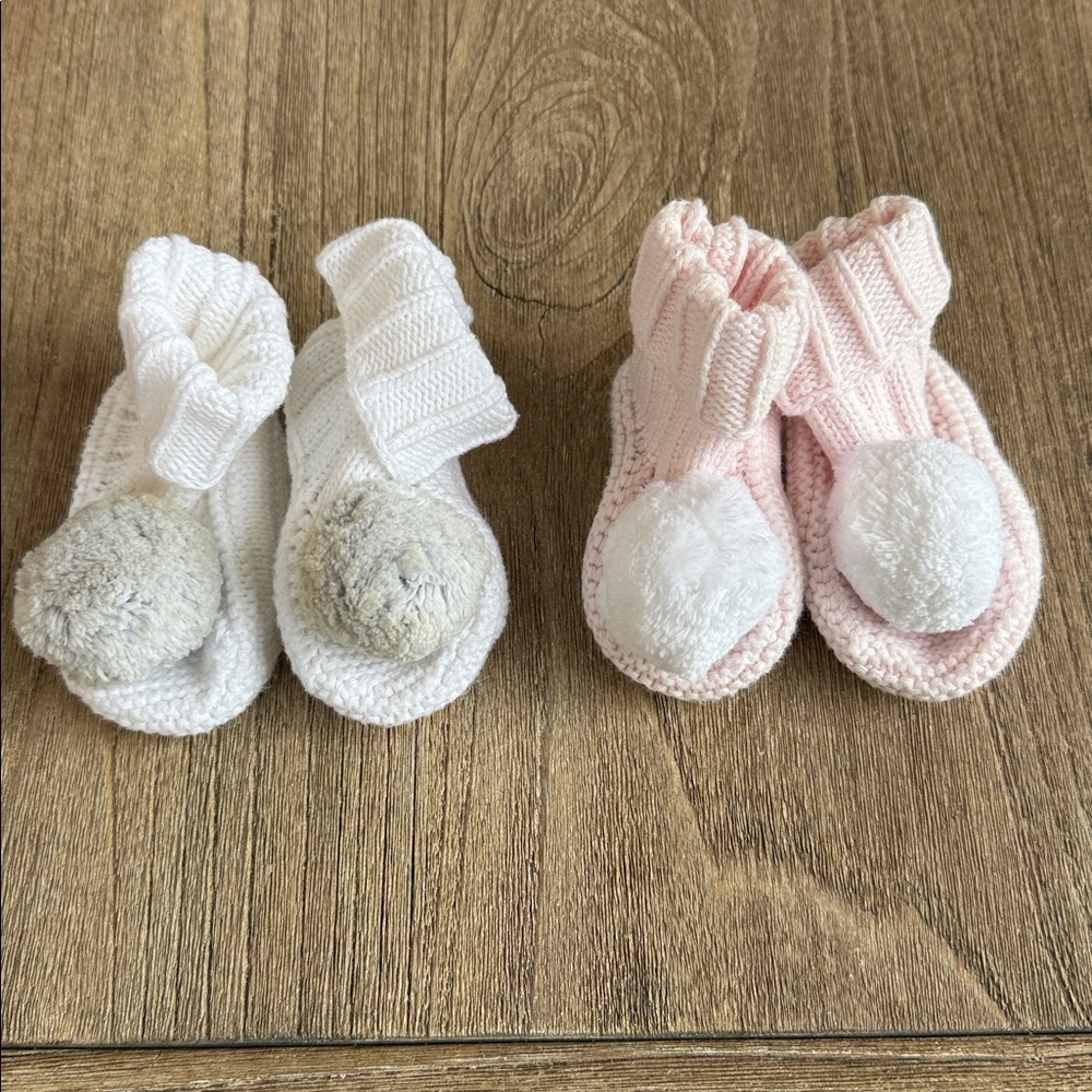 Set of Baby Booties in Pink, White, and Red